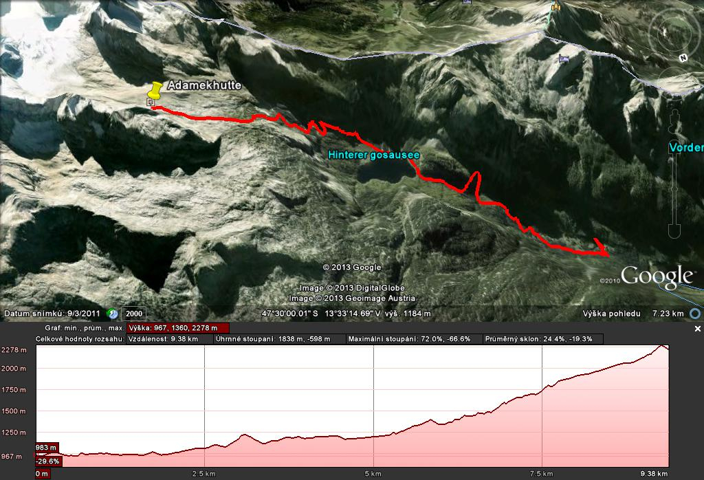 Cesta od Gosausee na Adamekhutte